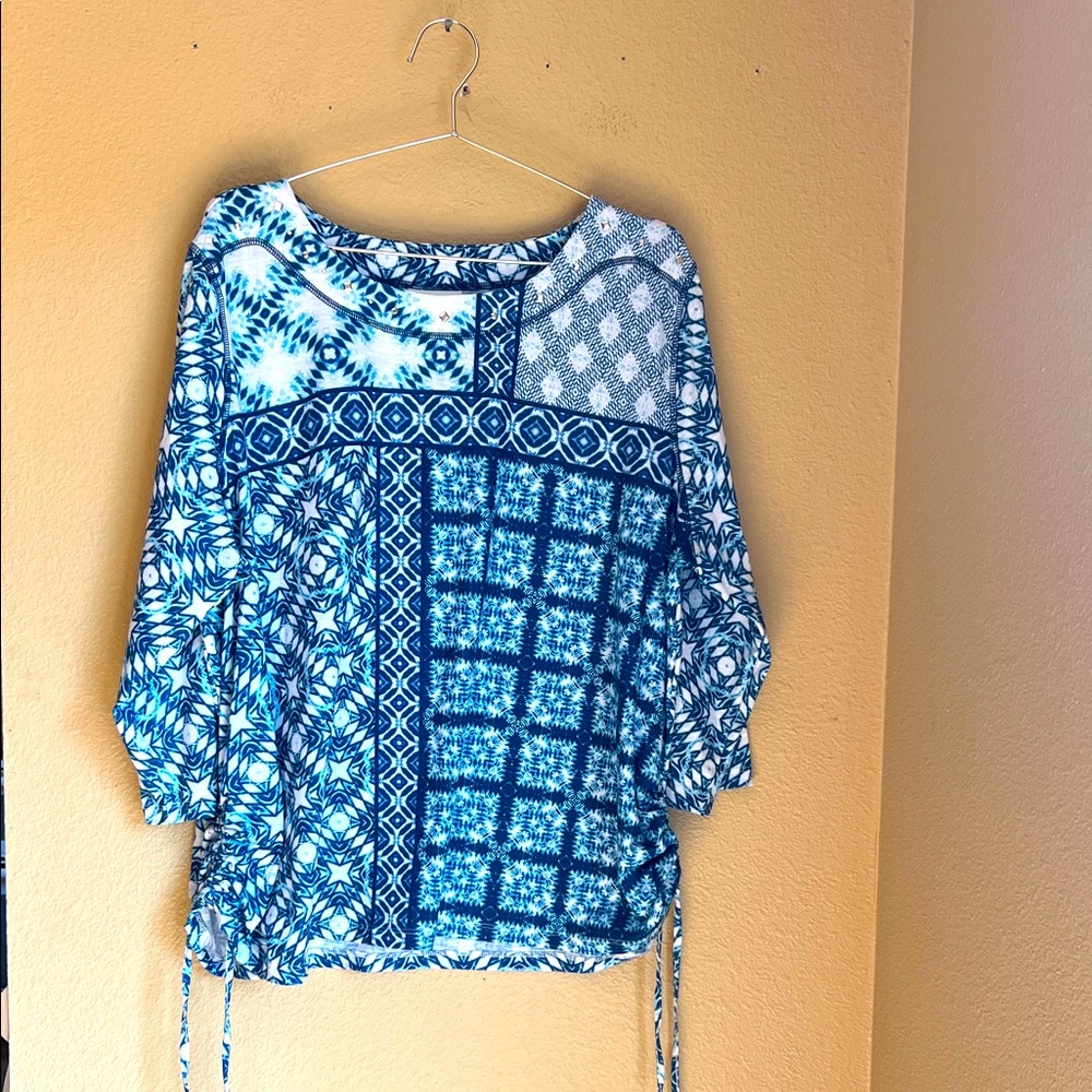 EUC Alfred Dunner Top Boho Blue Turquoise‎ White 2X